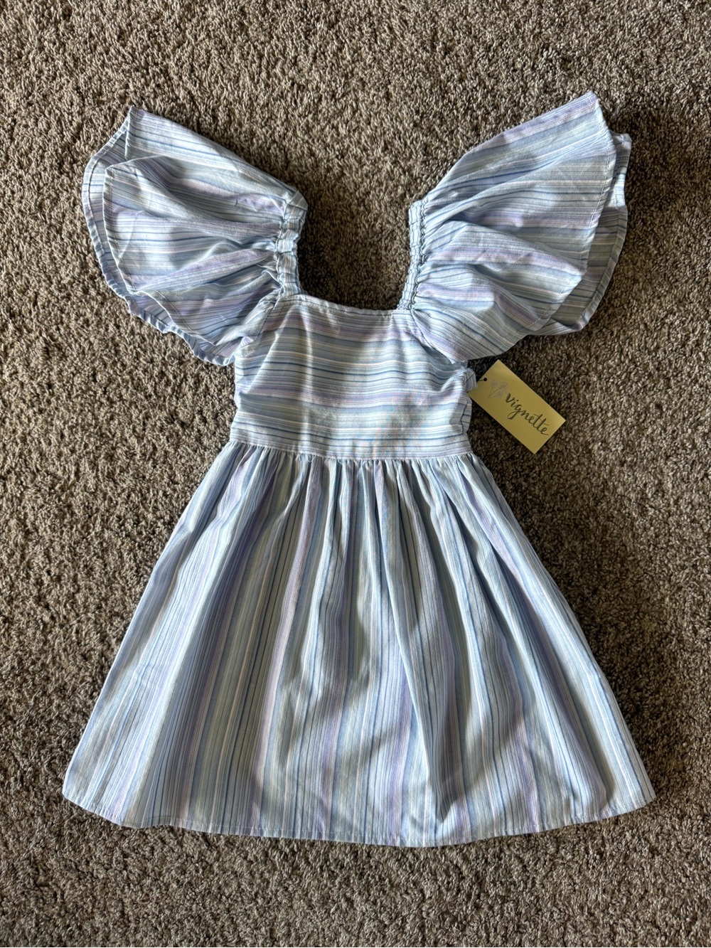 Toddler Girl Pastel Stripe Ruffle Sleeve Dress - Light Blue